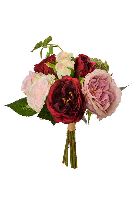 12&quot; Silk Rose Bouquet Burgundy/Mauve