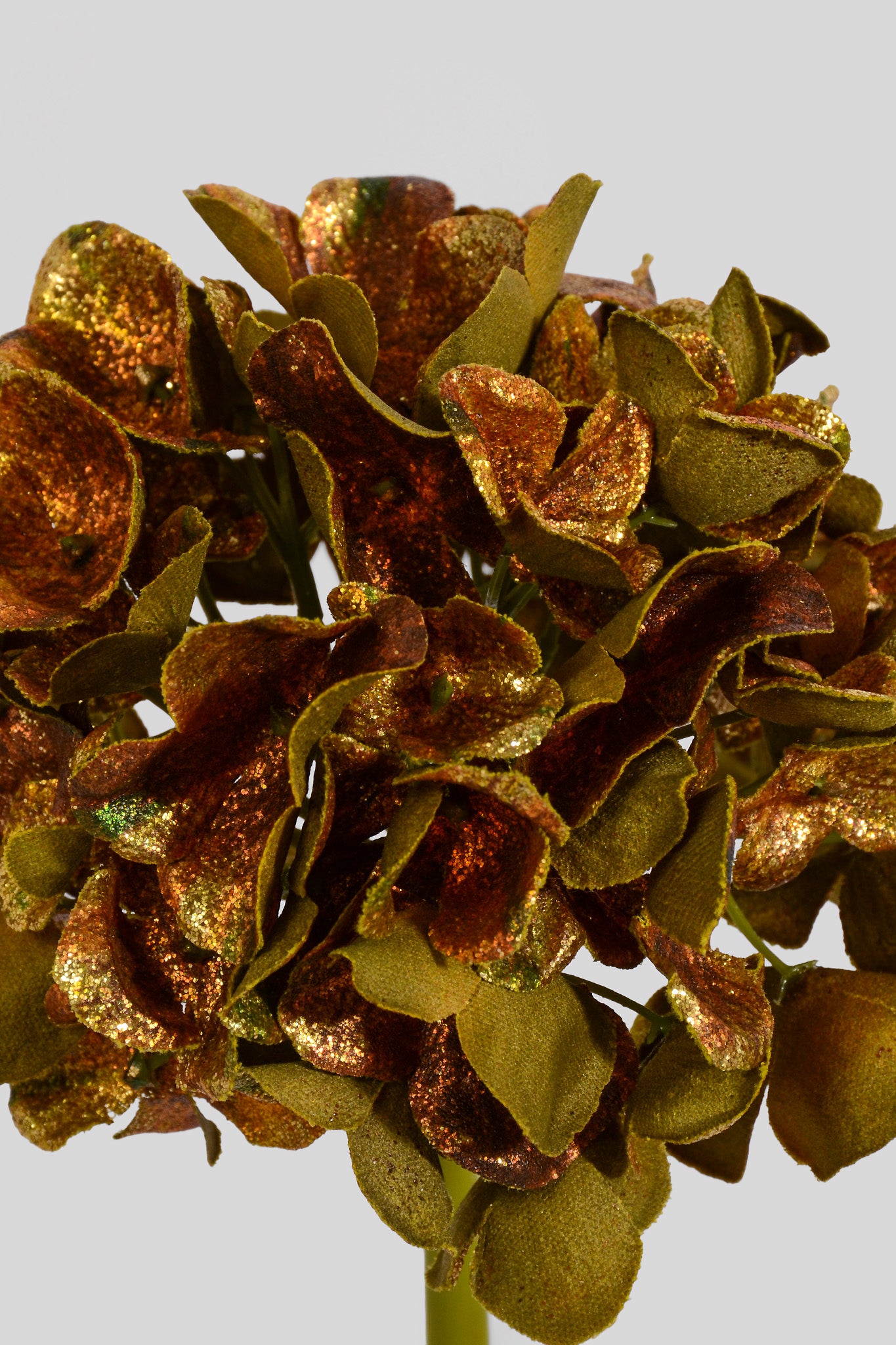 18" Metallic Glitter Hydrangea Stem Brown/Gold