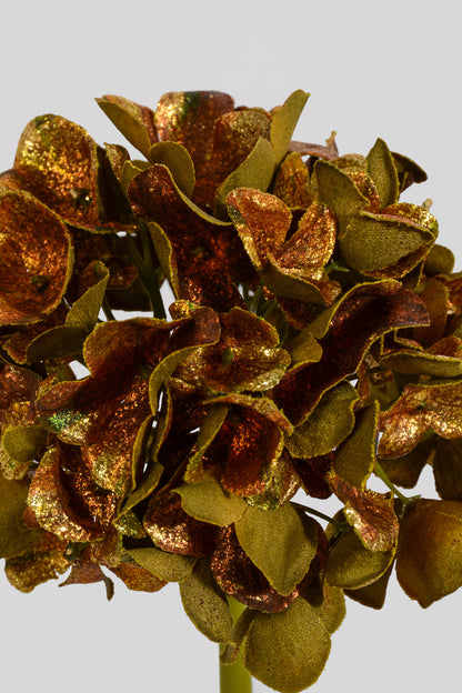 18" Metallic Glitter Hydrangea Stem Brown/Gold