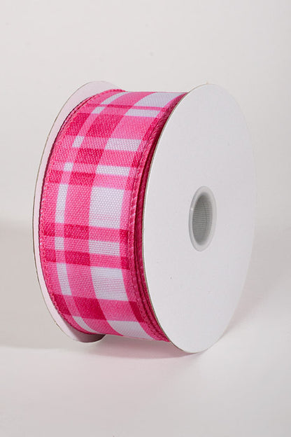 1.5" x 10Yds Wired Watercolor Tuttola Ribbon Plaid Pink