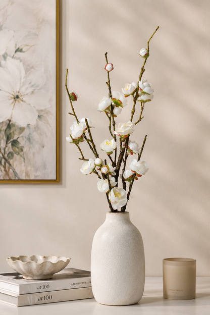 20" Silk Plum Blossom Pick White