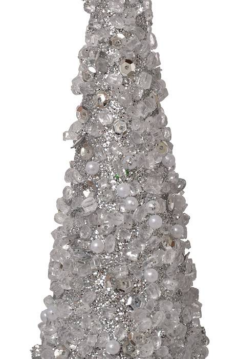 18-24-30&quot;Sequin/Bead Cone Tree Silver Set-3