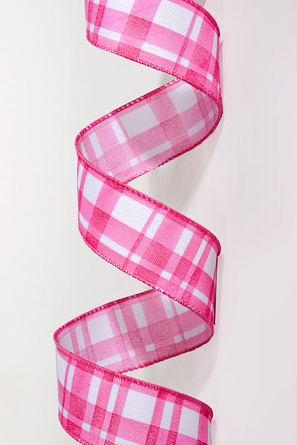 1.5" x 10Yds Wired Watercolor Tuttola Ribbon Plaid Pink