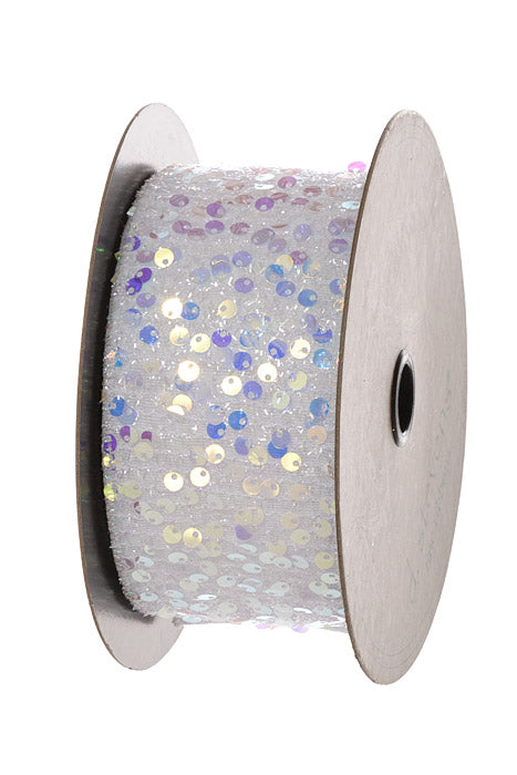 2.5" X 10Yds Wired Sequin Tinsel Ribbon White