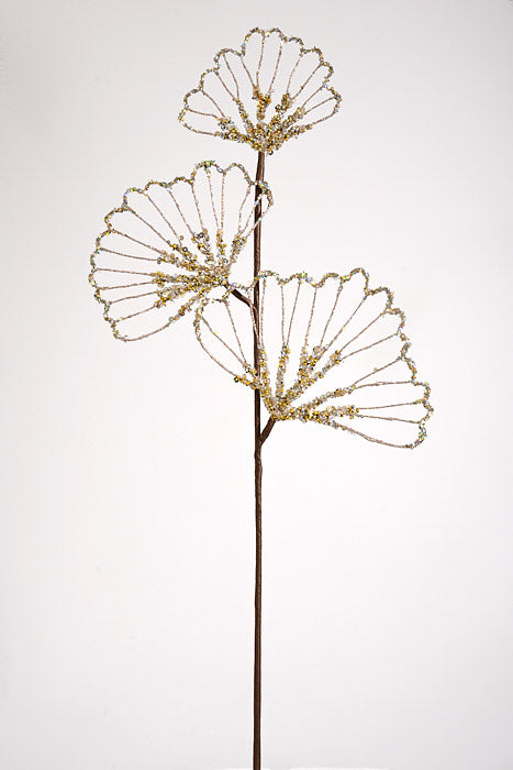 28" Glitter Beaded Sequin Gingko Spray Champagne
