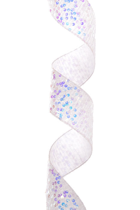 2.5" X 10Yds Wired Sequin Tinsel Ribbon White