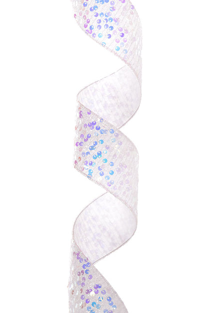 2.5" X 10Yds Wired Sequin Tinsel Ribbon White