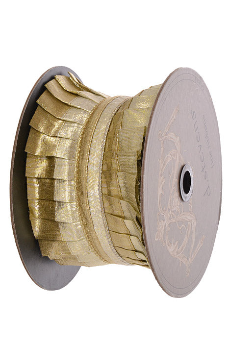 4" X 5Yds Wired Metallic Dupion Pleated Ruffle Ribbon Platinum/Gold
