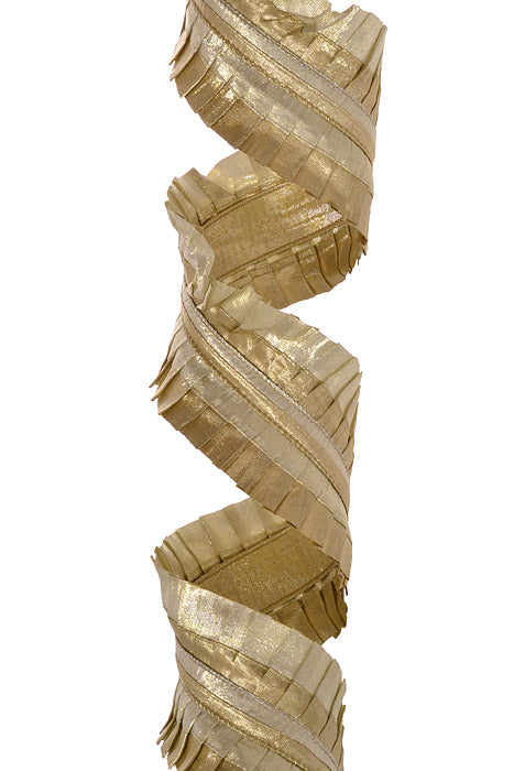 4" X 5Yds Wired Metallic Dupion Pleated Ruffle Ribbon Platinum/Gold