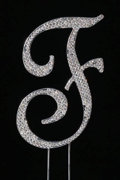 4.5" Rhinestone Letter "f" Cake Topper Silver