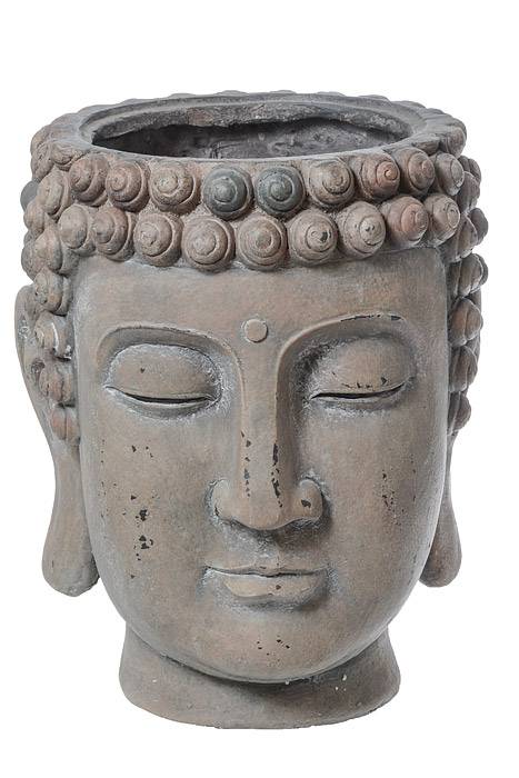 16.75" X 14.5" Buddha Head Planter Brown/antique