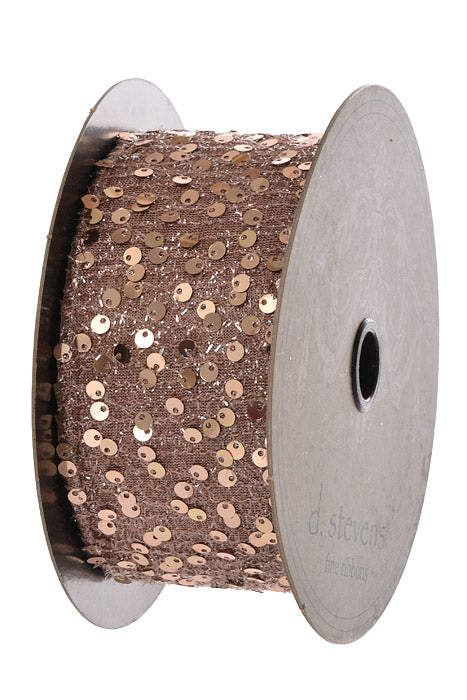 2.5" X 10Yds Wired Sequin Tinsel Ribbon Brown