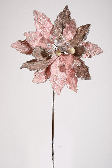 24&quot; Iced W/Jewel Encrusted Poinsettia Stem Blush