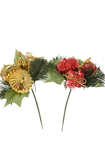 7" Holly Pine Pick W/drum Assorted Pkg/12