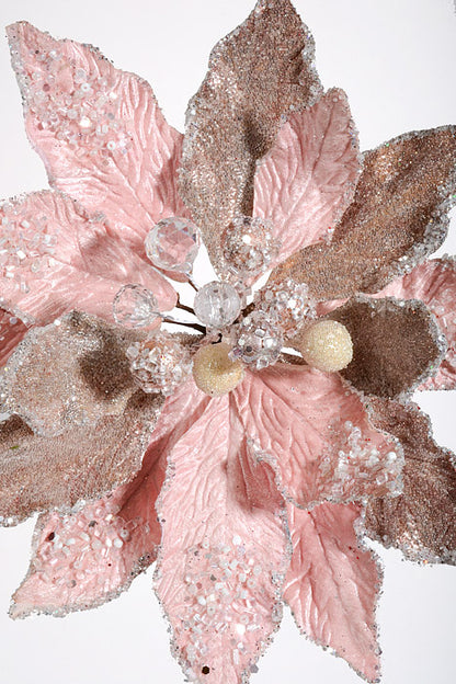 24" Iced W/Jewel Encrusted Poinsettia Stem Blush