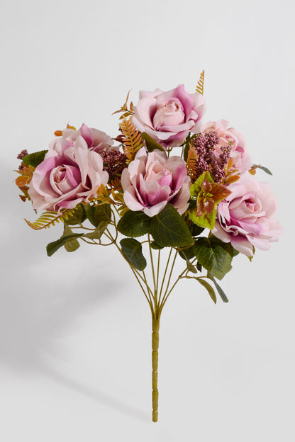 15.75" Artificial Mixed Rose Bush Lavender