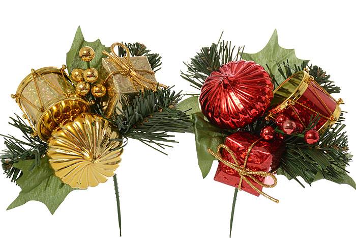 7" Holly Pine Pick W/drum Assorted Pkg/12