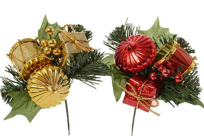 7" Holly Pine Pick W/drum Assorted Pkg/12