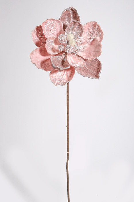 24" Iced W/Jewel Encrusted Magnolia Stem Blush