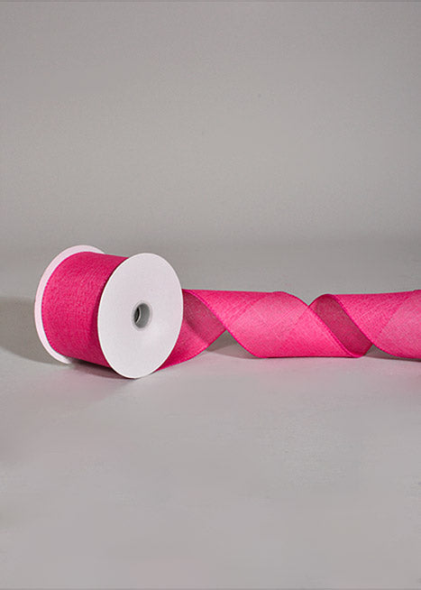 2.5" X 10Yds Wired Poly Linen Ribbon Fuchsia