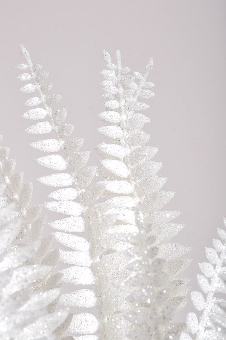 17" Fern Glitter Bush White