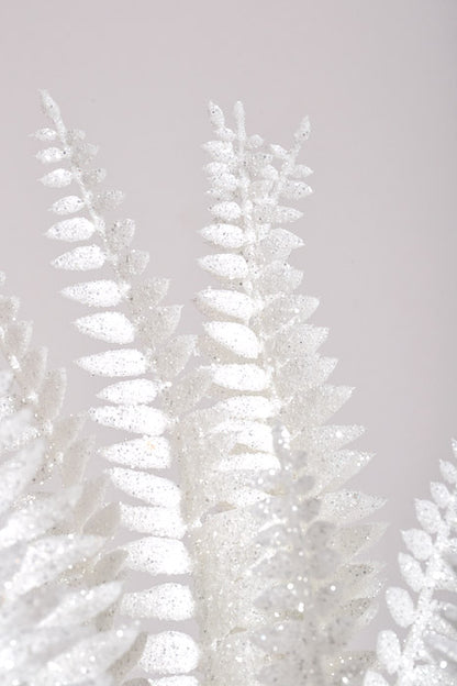 17" Fern Glitter Bush White