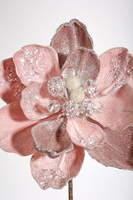 24" Iced W/Jewel Encrusted Magnolia Stem Blush