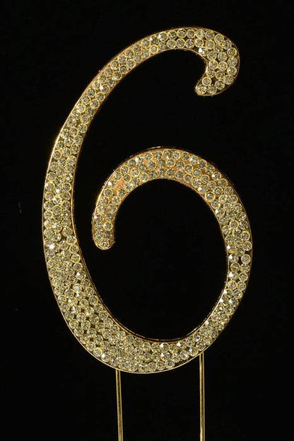 4.5" Rhinestone Number "6" Cake Topper Gold
