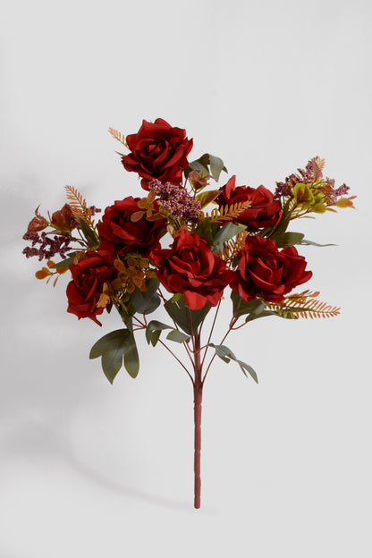 19" Artificial Mixed Rose Bush Red