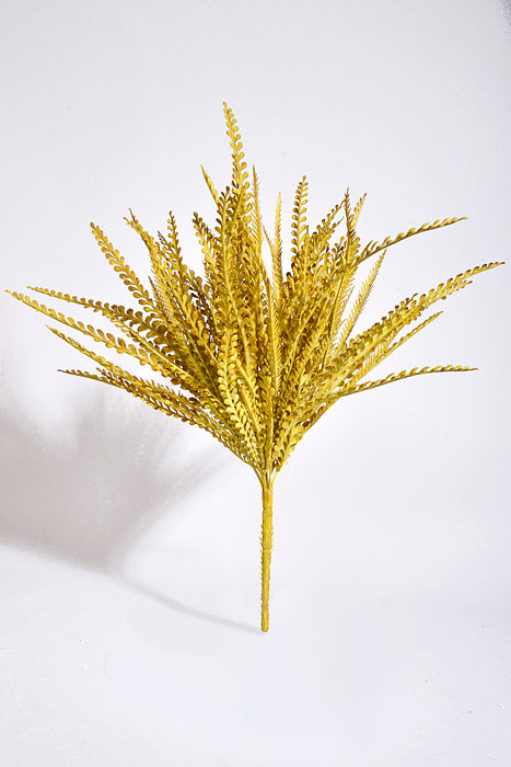 19" Artificial Peacock Fern Bush Mustard
