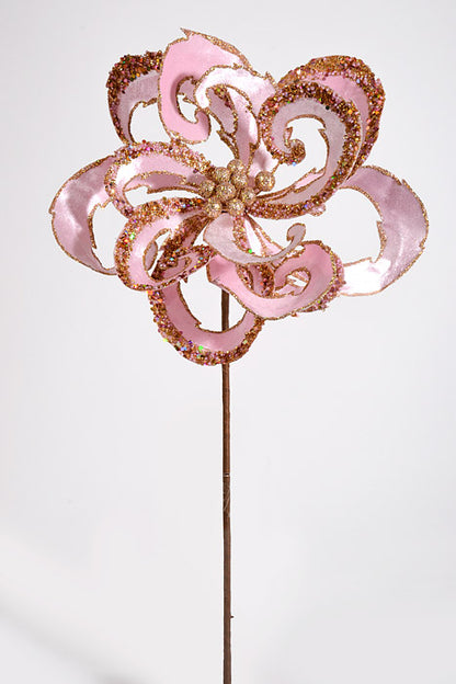 28" Velvet W/Jewel Scroll Bloom Spray Pink/Gold