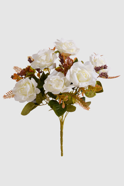 15.75" Artificial Mixed Rose Bush White