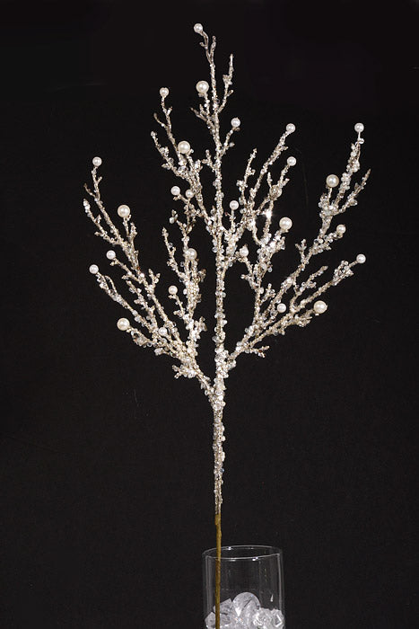 33.5" Iced Twig Pearl Spray Silver