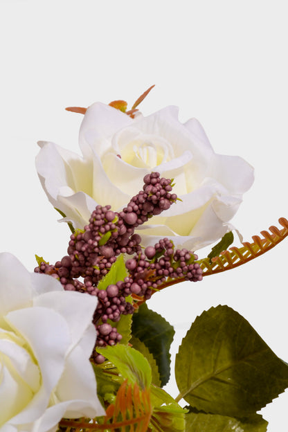 15.75" Artificial Mixed Rose Bush White