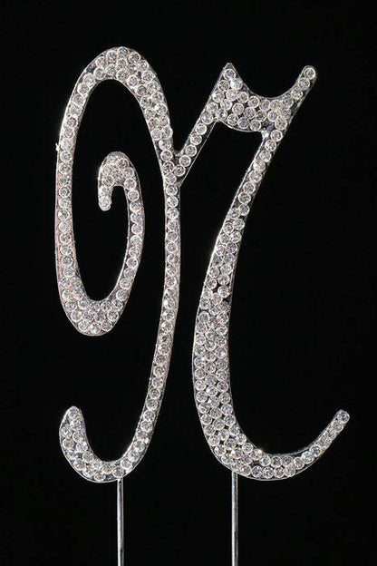 4.5" Rhinestone Letter "n" Cake Topper Silver