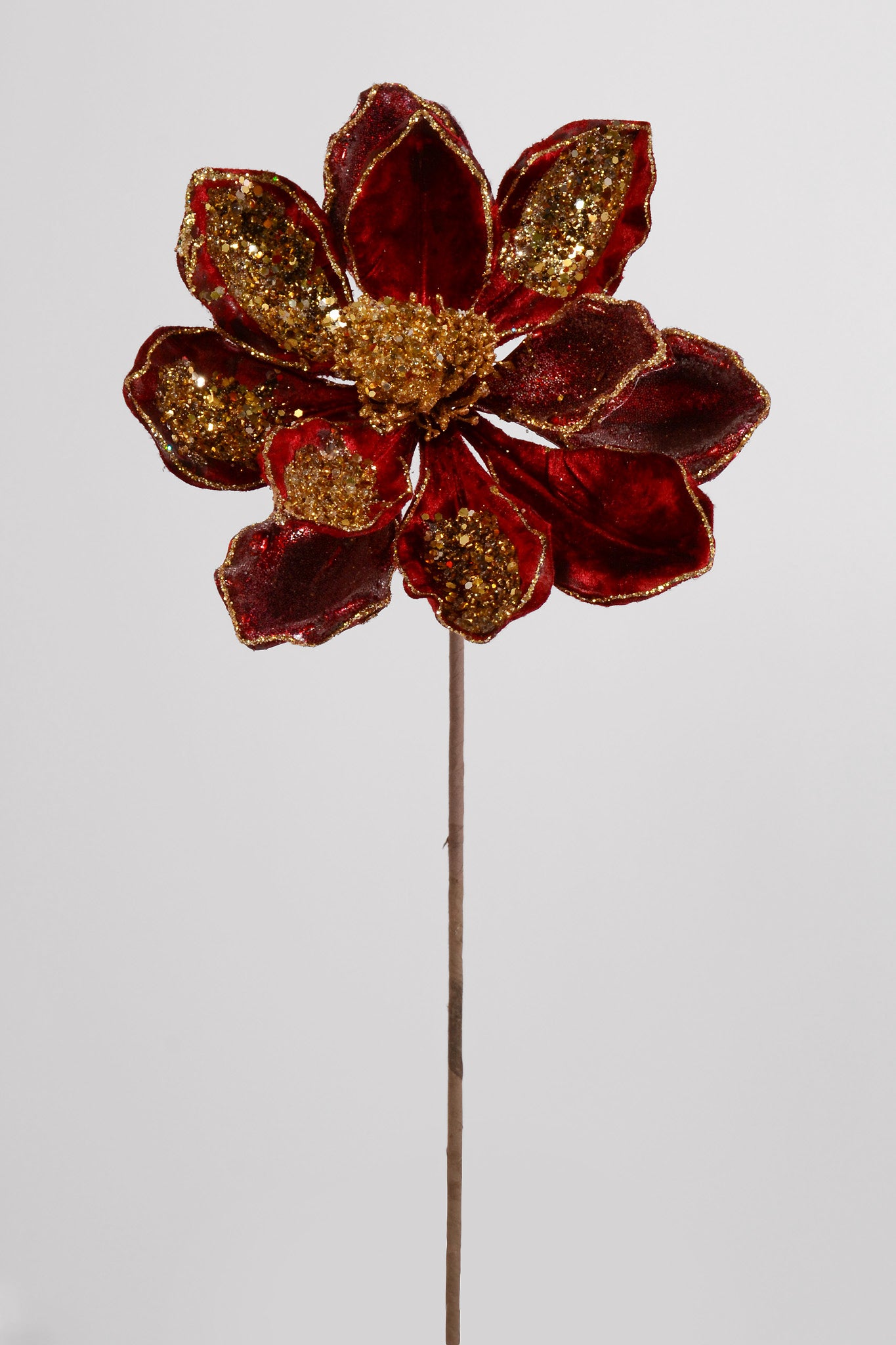 28" Jeweled Magnolia Stem Gold/Burgundy