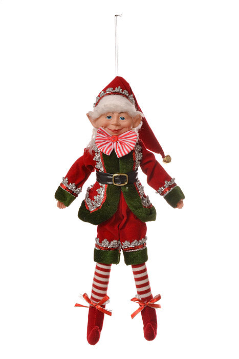 17" Fabric Dreaming Bendable Elf Ornament Red/Green