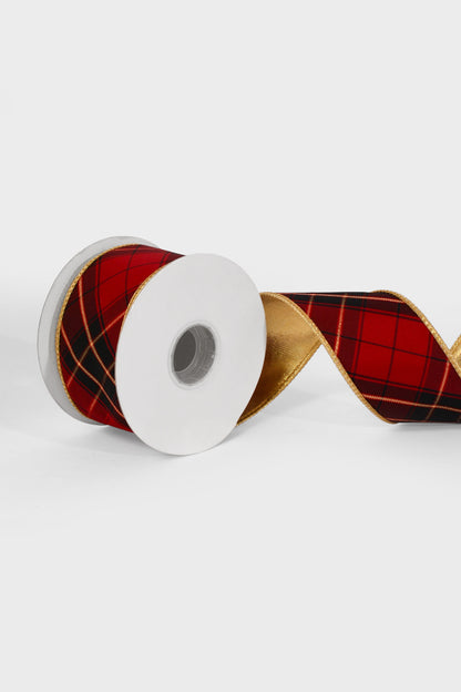 2.5" X 10Yds Wired Plaid Metallic Dupioni Ribbon Burgundy/Black