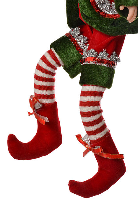 17" Fabric Dreaming Bendable Elf Ornament Red/Green