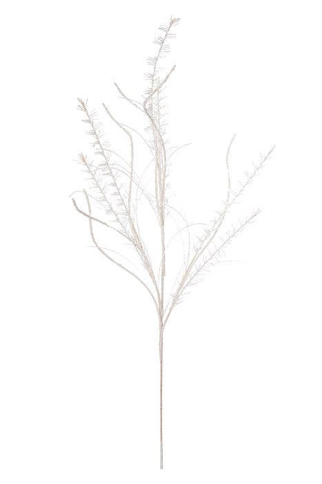 35" Glitter Mica Mini Leaf Grass Spray White