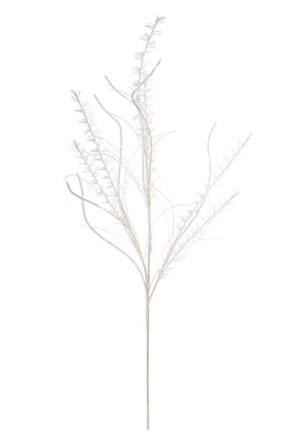 35" Glitter Mica Mini Leaf Grass Spray White