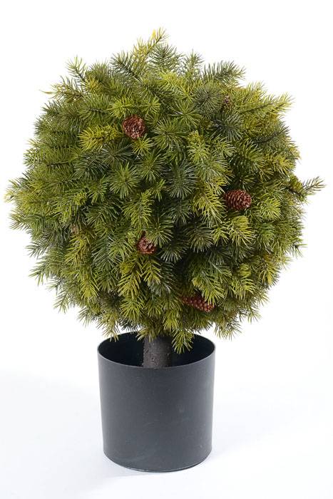 22" Pine Ball Topiary Green