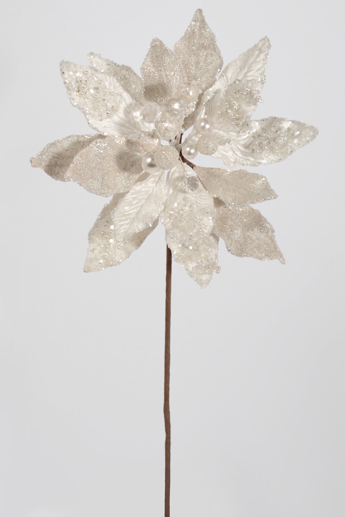 28" Jeweled Poinsettia Stem Pearl/White