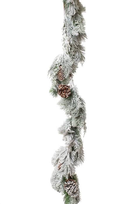 5ft Snow Pine/cone Garland White/green