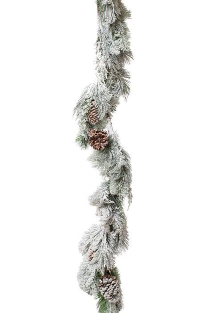 5ft Snow Pine/cone Garland White/green
