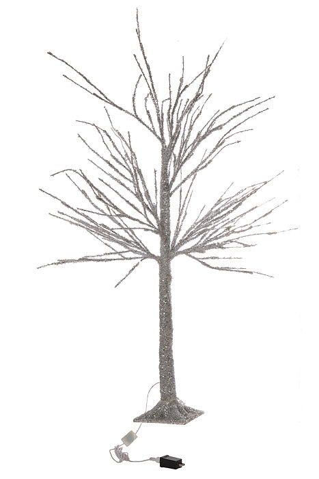 60" Metallic Led Timer Remote  Winter tree Battery/Plug Silver