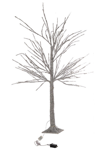 60" Metallic Led Timer Remote  Winter tree Battery/Plug Silver