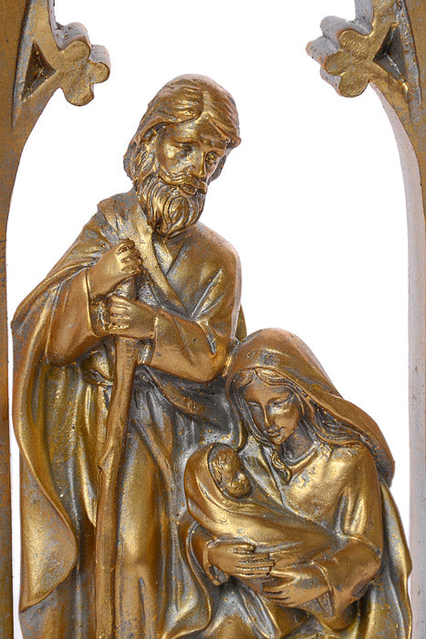 12" Resin Nativity Scene In Arched Cresh Gold
