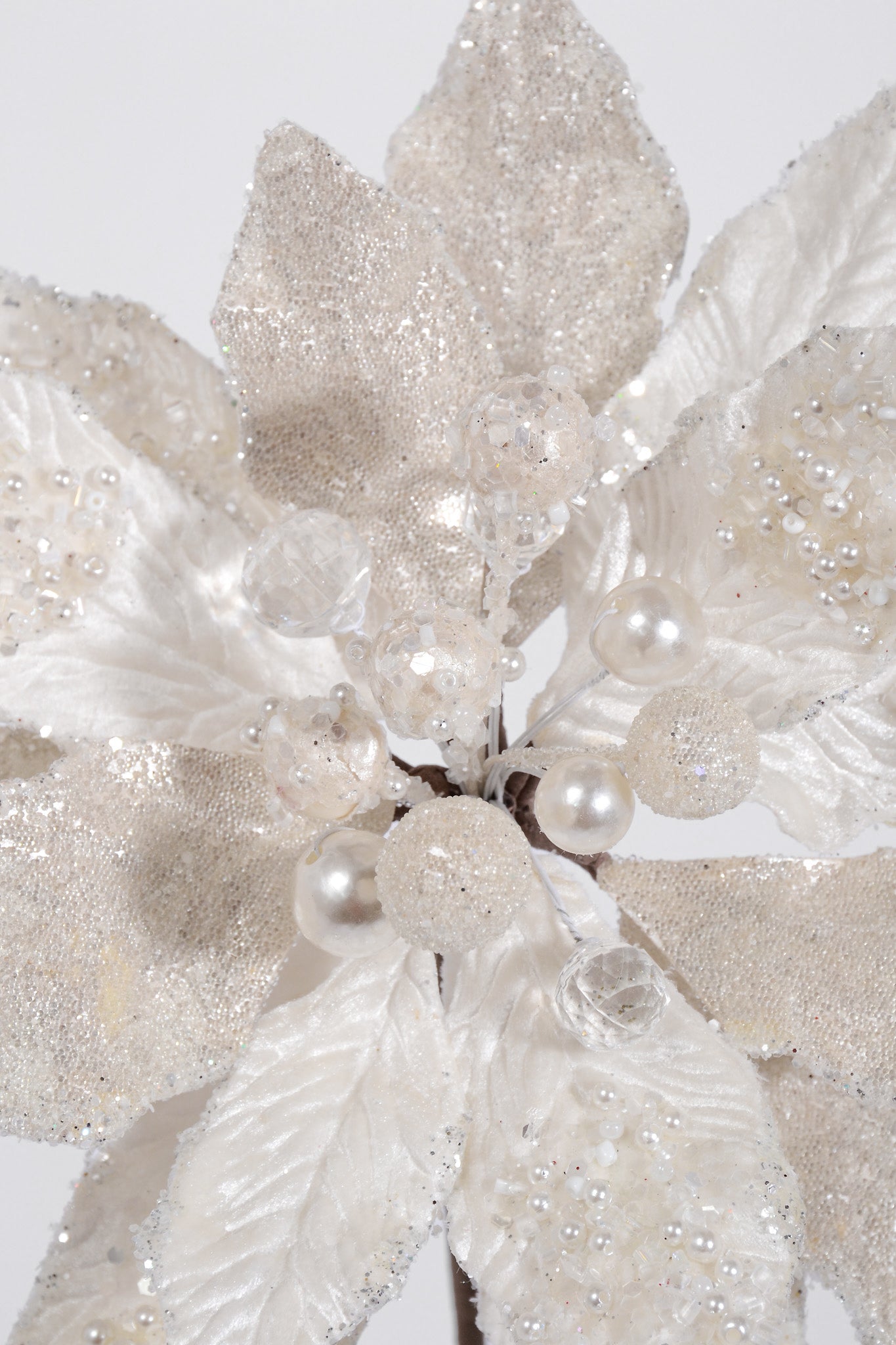 28" Jeweled Poinsettia Stem Pearl/White