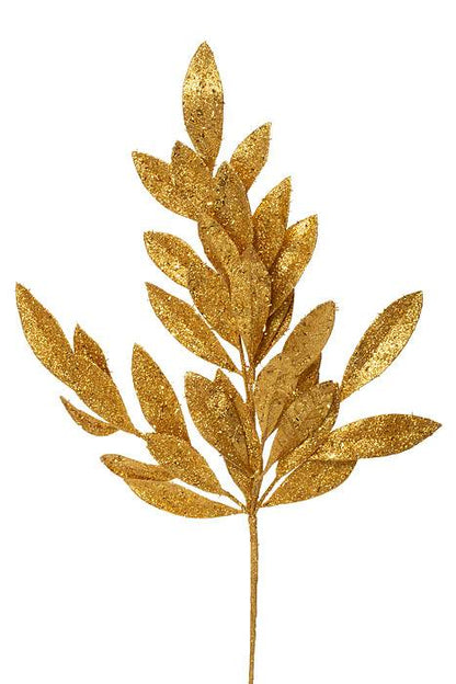 20.5" Glitter Bayleaf Spray Gold Pkg/3